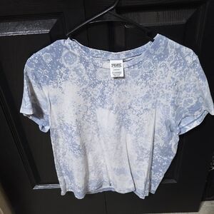 PINK Victoria's Secret Blue and White Short Sleeve Tee